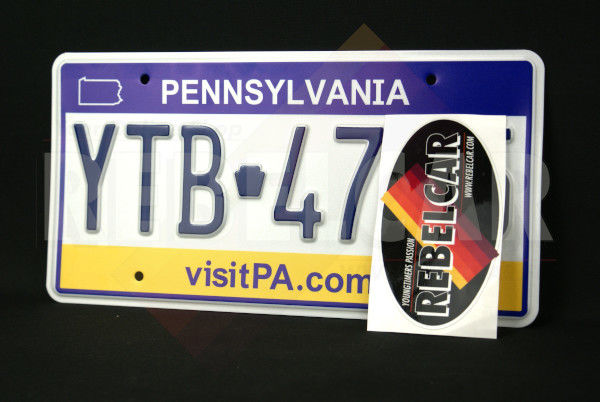 US REFLECTIVE PENNSYLVANIA EMBOSSED ALUMINUM LICENSE PLATE WITH STATE SHAPE EMBOSSED, COUNTER-EMBOSSED BORDER, SIZE 12x6