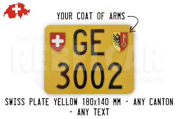 Swiss Yellow Reflective Motorcycle License Plate Accurate Size 180 140 Mm With Red And White