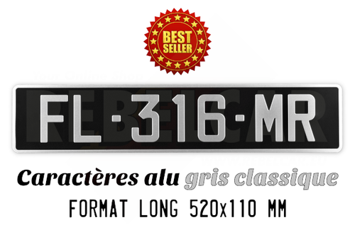 Plaque D'Immatriculation Voiture Homologuée SIV 520x110mm - Liseré Noir, Fabriquée En France
