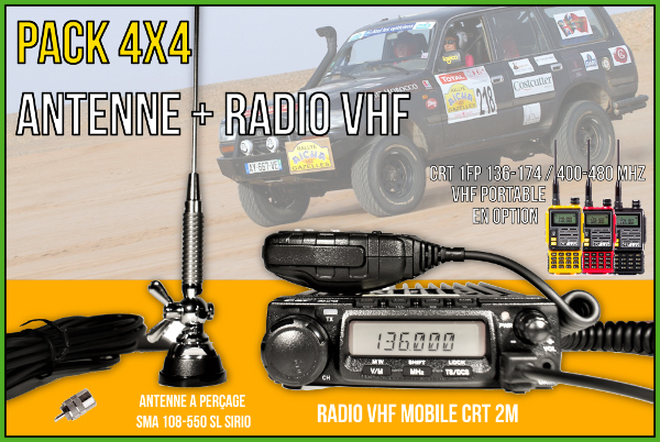 Pack VHF : un poste CRT 2M 136-174 MHz + une Antenne MGA 55-550 S SIRIO à perçage + un adaptateur FME->PL259