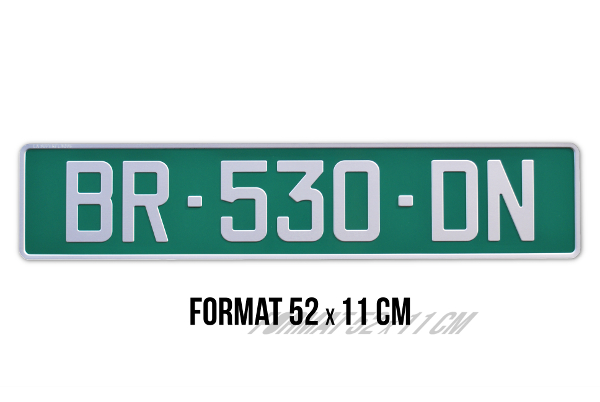 DIPLOMATIC GREEN aluminum license plate, size 520*110 mm, GREY DIGITS over GREEN background, with GREY BORDER