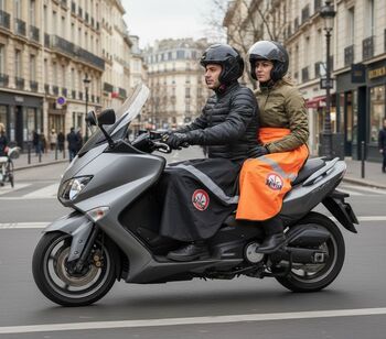 Skirtex, la jupe pour scooters et motos <br><br> <> LE TABLIER EST MAINTENANT ORANGE <>