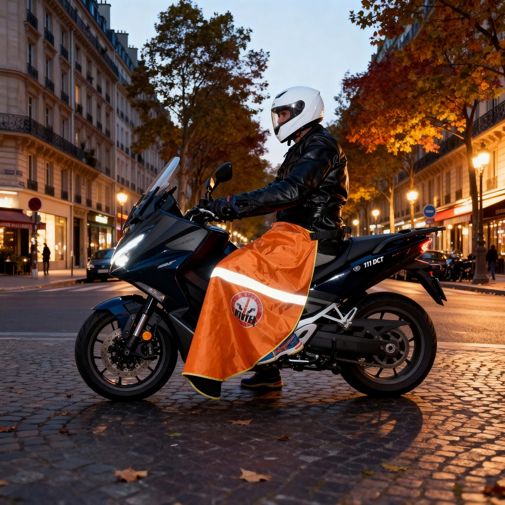 tablier pluie froid universel moto et scooter, robuste, thermique et impermeable