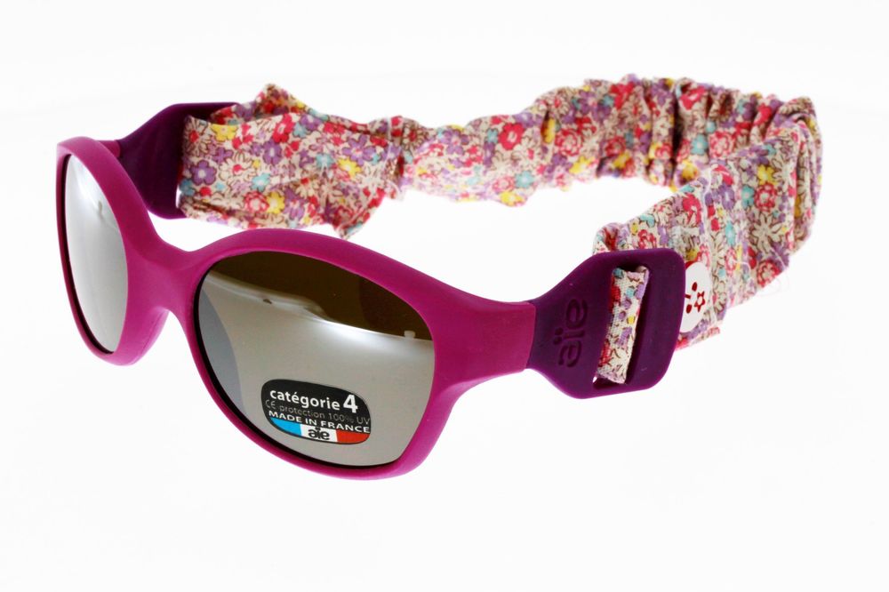 Lunettes de Soleil Bébé AIE CHOUCHOU BILLY FLEURI ROSE , cordon en tissu élastique réglable Bébé 6 à 24 mois Indice 4 Made in France Lunettes de Soleil Bébé AIE CHOUCHOU BILLY FLEURI ROSE , cordon en tissu élastique réglable Bébé 6 à 24 mois Indice 4 Made in France
