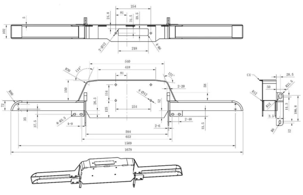 DIMENSIONS PARECHOCS WINCHMAX land rover defender