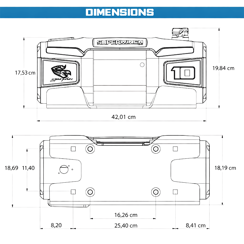superwinch Scorpion 10000lb 12V DC corde dimensions dessin technique