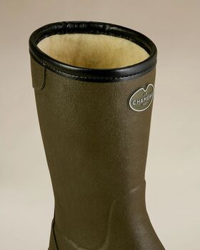 Giverny wool lining chameau green ladies short boots