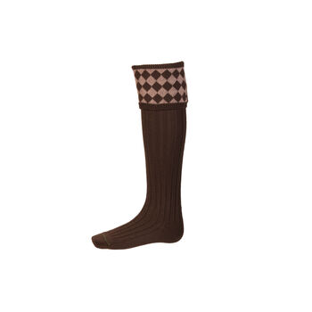 Chessboard socks walnut/bison