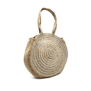 Grossiste de grand sac rond en jute motif tourbillon tissé en