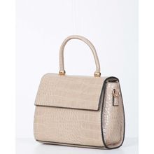 Sac porté main effet croco à rabat avec anse rigide taupe