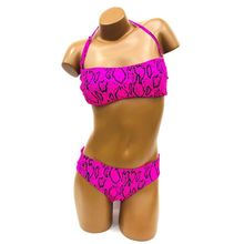 Maillot de bain deux pièces réversible motif reptile et uni