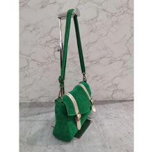 Besace croûte de cuir daim fermeture par rabat aimanté