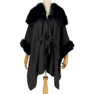 Poncho à Manches Chauve-souris Pour Femme - En Laine Mélangée - Col Montant - Fermeture Boutons Et Ceinture - Court - Pour Automne/hiver - Style Décontracté élégant - 7