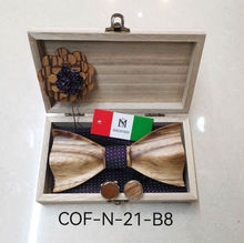 Coffret noeud papillon bois + pochette + broche + boutons de manchette - VIOLET