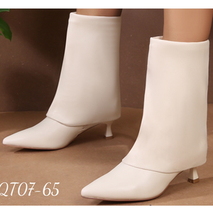 Stiletto Bottine Mi Mollet A Talon Bottes Beiges Mi-mollet à Talon