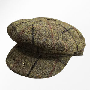 Béret casquette gavroche vert motif carreaux et lignes colorés