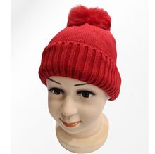 Bonnet doublé pour enfant uni simple et bord côtelé avec pompon