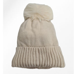 Bonnet doublé pour enfant uni simple et bord côtelé avec pompon