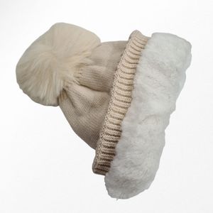 Bonnet doublé pour enfant uni simple et bord côtelé avec pompon