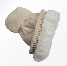 Bonnet doublé pour enfant uni simple et bord côtelé avec pompon