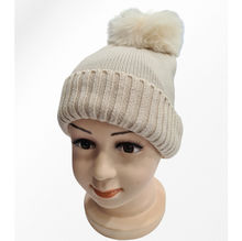 Bonnet doublé pour enfant uni simple et bord côtelé avec pompon