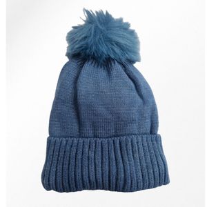 Bonnet doublé pour enfant uni simple et bord côtelé avec pompon