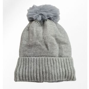 Bonnet doublé pour enfant uni simple et bord côtelé avec pompon