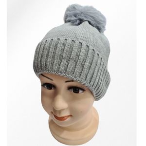 Bonnet doublé pour enfant uni simple et bord côtelé avec pompon