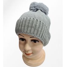 Bonnet doublé pour enfant uni simple et bord côtelé avec pompon