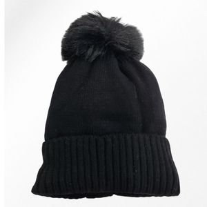 Bonnet doublé pour enfant uni simple et bord côtelé avec pompon