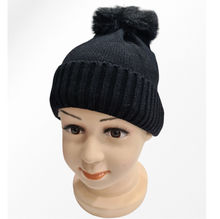 Bonnet doublé pour enfant uni simple et bord côtelé avec pompon