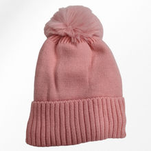 Bonnet doublé pour enfant uni simple et bord côtelé avec pompon