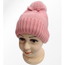 Bonnet doublé pour enfant uni simple et bord côtelé avec pompon