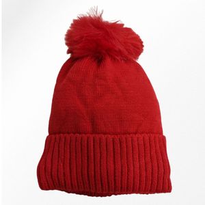 Bonnet doublé pour enfant uni simple et bord côtelé avec pompon