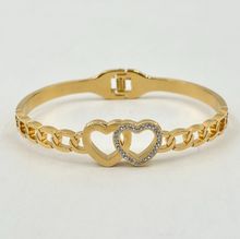 Bracelet manchette en acier inoxydable doré incrustation de cristaux