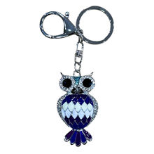 Porte-clés métal en forme de hibou avec sertissage strass