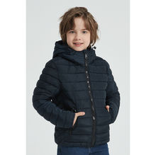 Doudoune matelassée coupe courte dotée d'une capuche bleu foncé