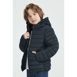 Doudoune matelassée coupe courte dotée d'une capuche bleu foncé