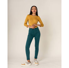 Pantalon coupe slim taille haute en coton stretch uni