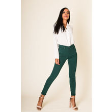 Pantalon coupe slim taille haute en coton stretch uni