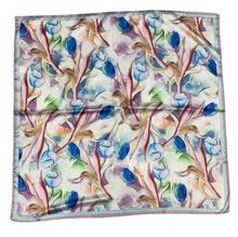 Foulard carré soyeux en soie et viscose à motifs de tulipes - 12 pièces