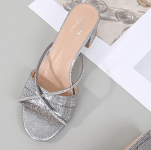 Mules talon carré avec deux fines brides en strass grande taille 41-44