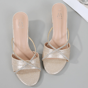 Mules talon carré avec deux fines brides en strass grande taille 41-44