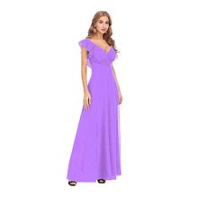 Robe longue à col V avec des manches courtes volantes et une fente