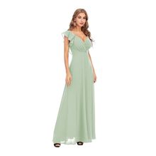 Robe longue à col V avec des manches courtes volantes et une fente