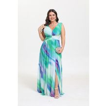 Robe longue grande taille en col V avec une fente et à imprimé coloré