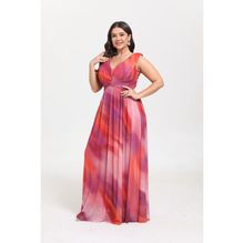 Robe longue grande taille en col V avec une fente et à imprimé coloré