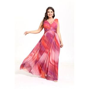 Robe longue grande taille en col V avec une fente et à imprimé coloré