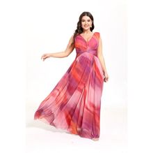 Robe longue grande taille en col V avec une fente et à imprimé coloré