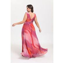 Robe longue grande taille en col V avec une fente et à imprimé coloré